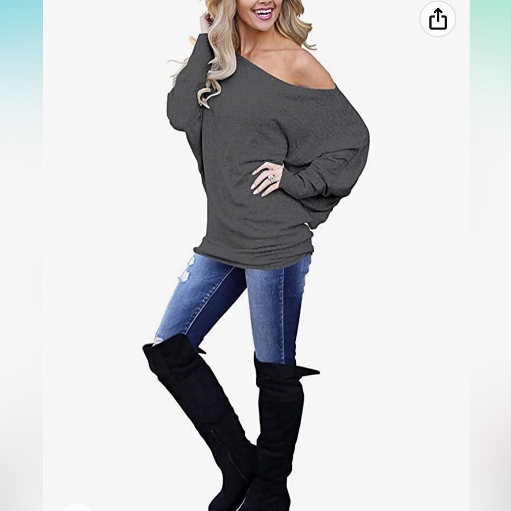 NEW Poetsky Off Shoulder Tops Casual Loose Shirt Batwing Sleeve Tunics Blouse S